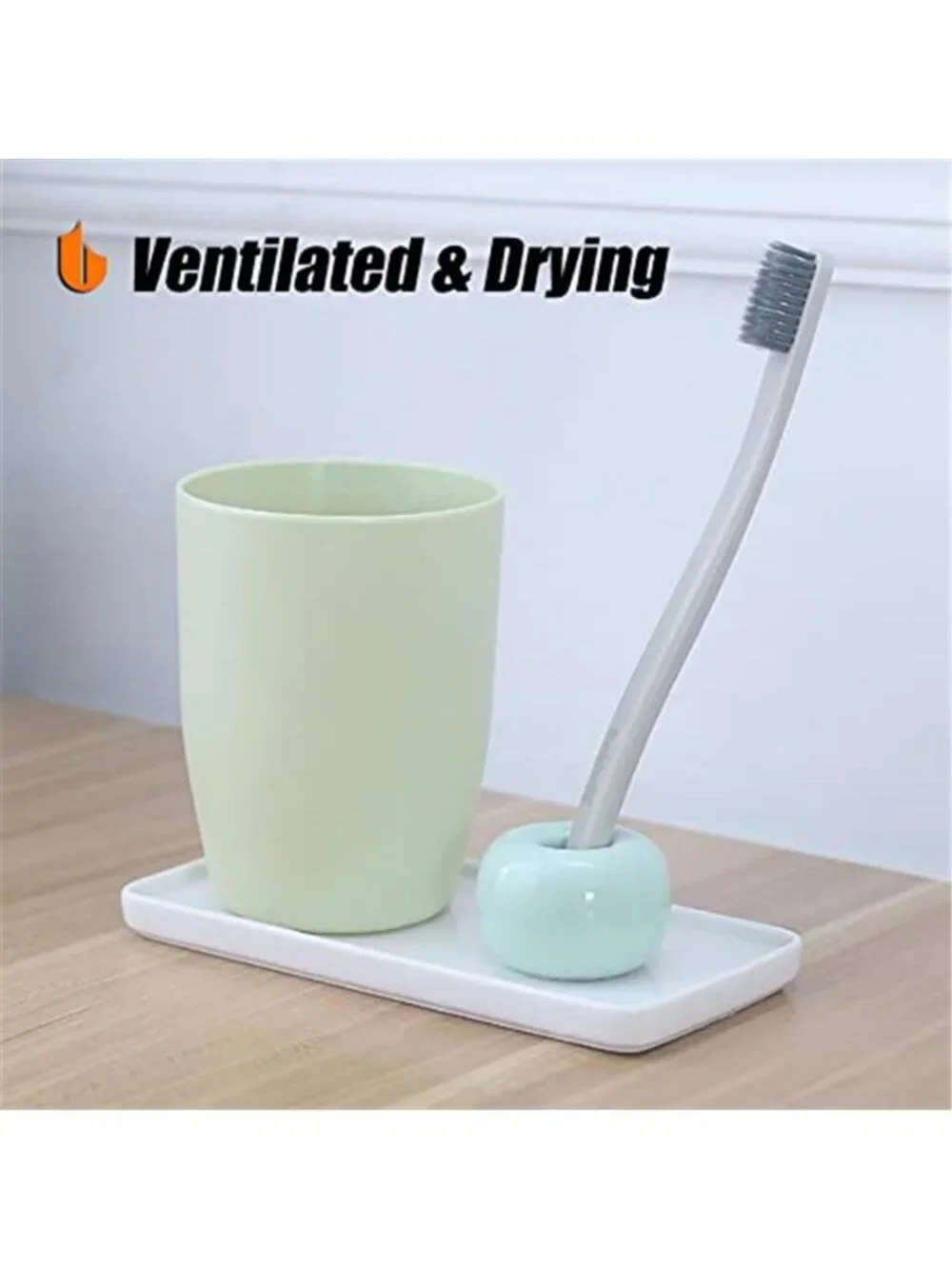 Ceramic Toothbrush Holder Set 2 Pack Bathroom Counter Organizer Minimalist Cup